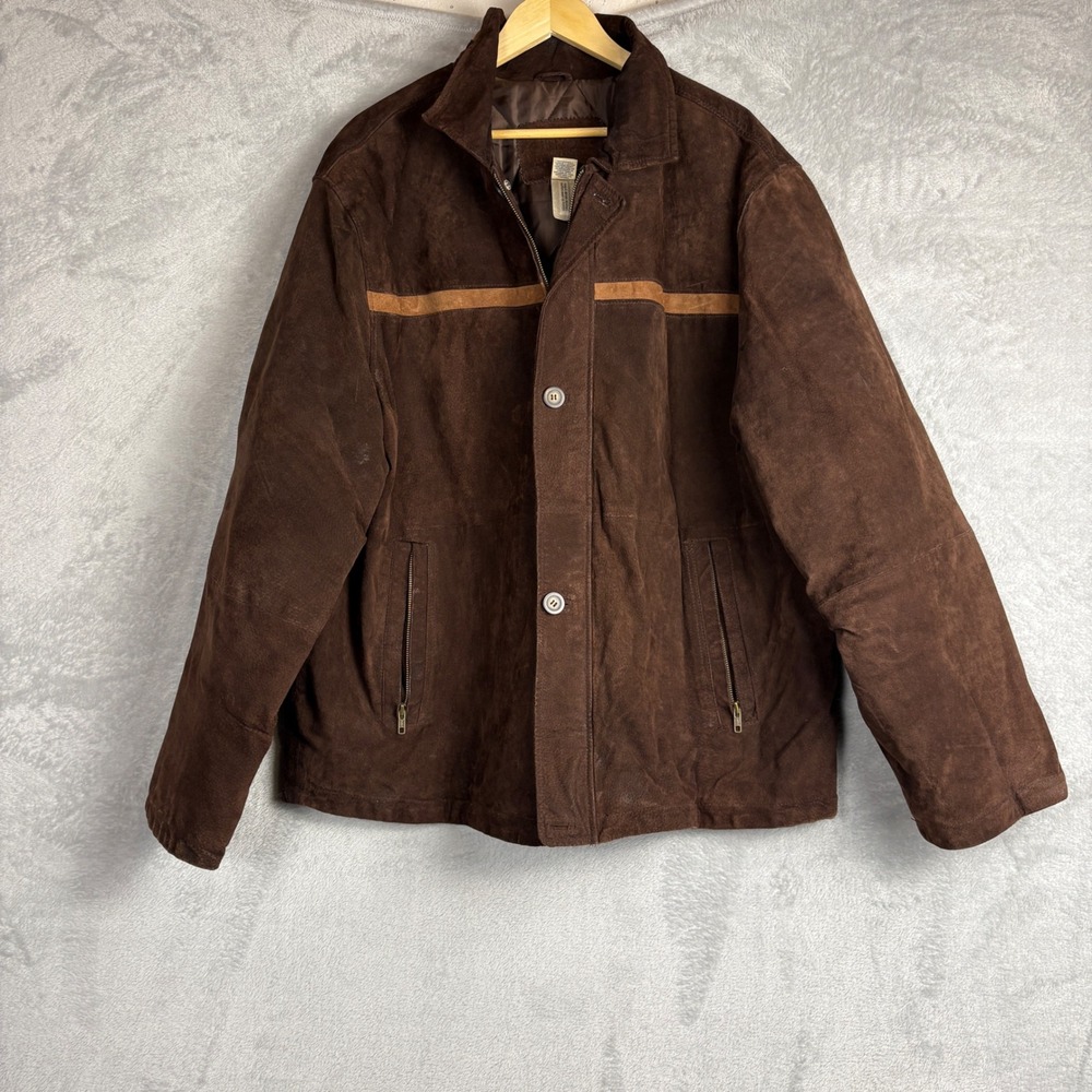 Vintage Cherokee Mens Brown Suede Leather Jacket XL Full Zip Heavyweight Y2K